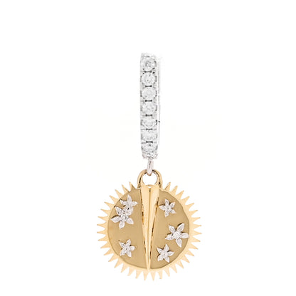 Foundrae 18K Yellow White Gold Diamond Resilience Blossoms Medallion Hoop Single Earring 1 of 4