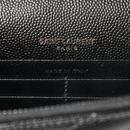 Saint Laurent Grain De Poudre Matelasse Chevron Monogram Envelope Chain Wallet Black 7 of 9