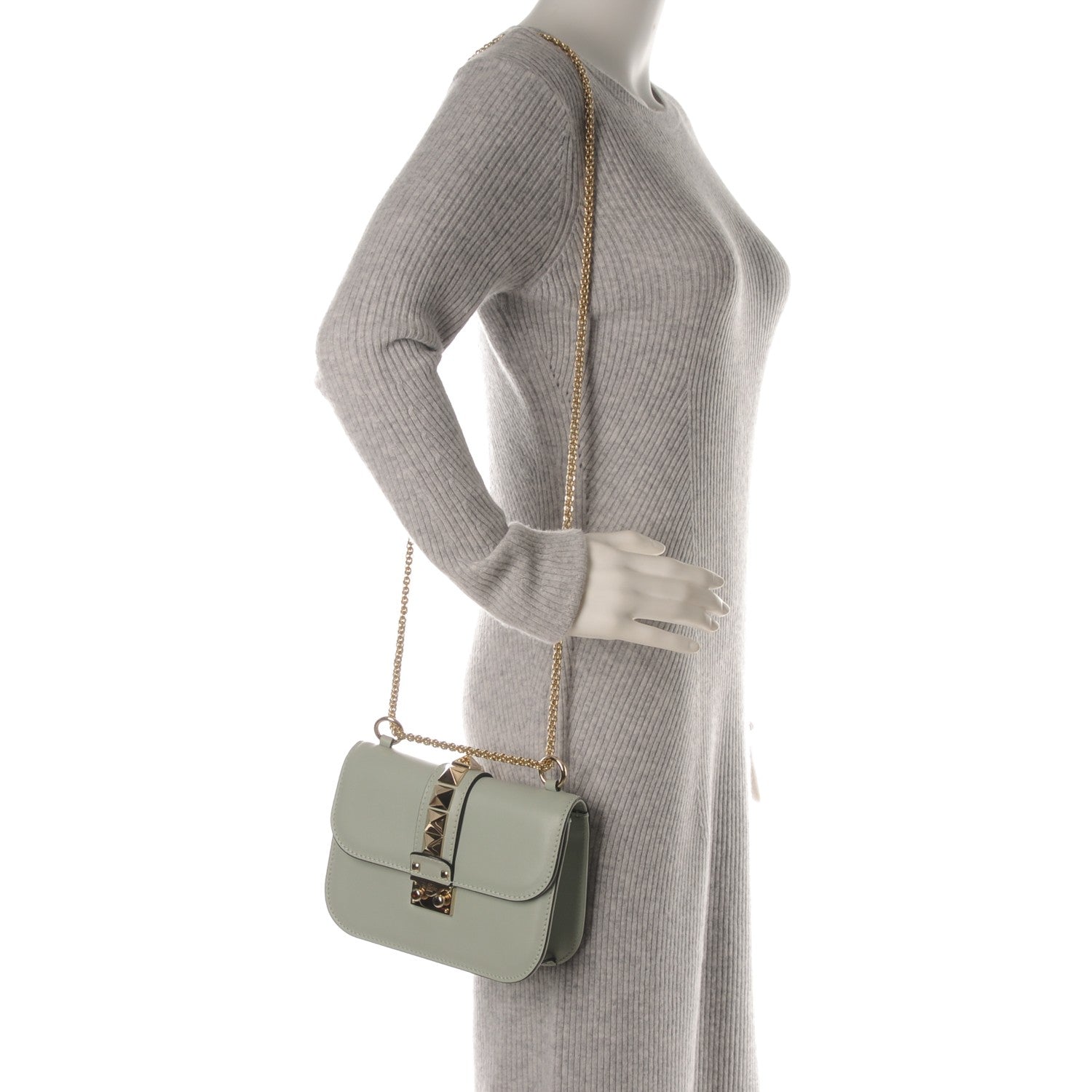 Valentino Garavani Vitello Small Glam Lock Rockstud Flap Water Green 2 of 7