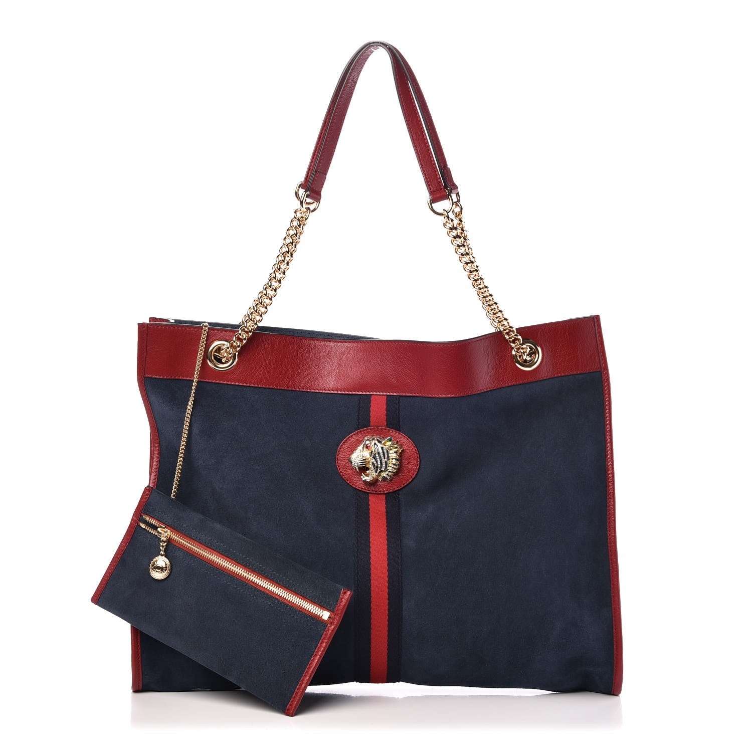 Gucci Suede Calfskin Large Rajah Chain Tote New Blue Romantic Cherry 3 of 9