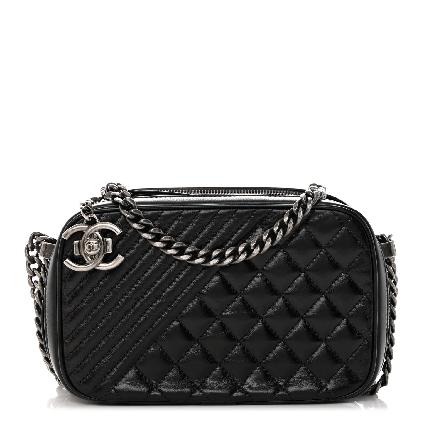 Glazed Calfskin Small Coco Boy Camera Case Black