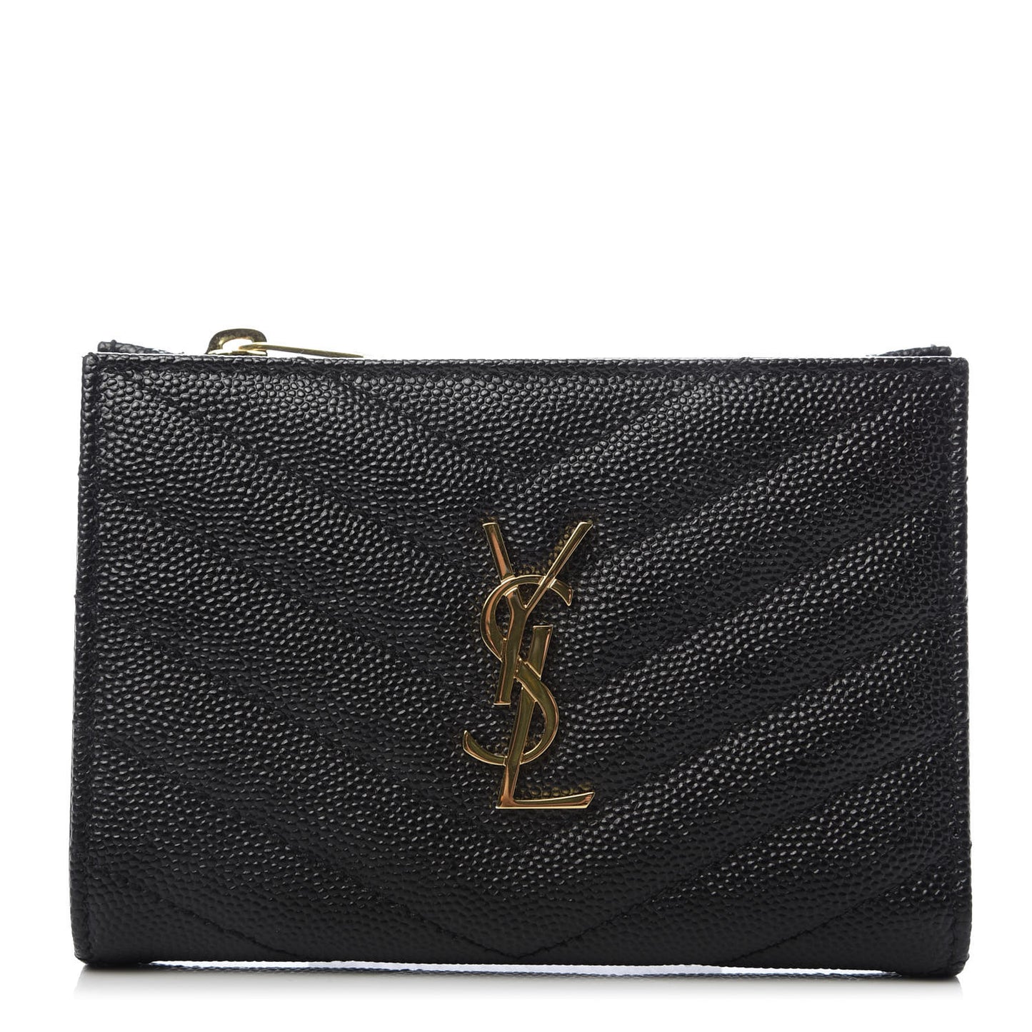 Grain De Poudre Matelasse Chevron Monogram Zipped Two-Part Wallet Black