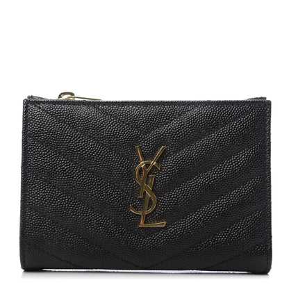 Saint Laurent Grain De Poudre Matelasse Chevron Monogram Zipped Two-Part Wallet Black 1 of 8