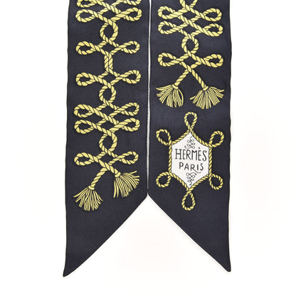 Hermes Silk Galons Et Brandebourg Twilly Black Gold White 2 of 4