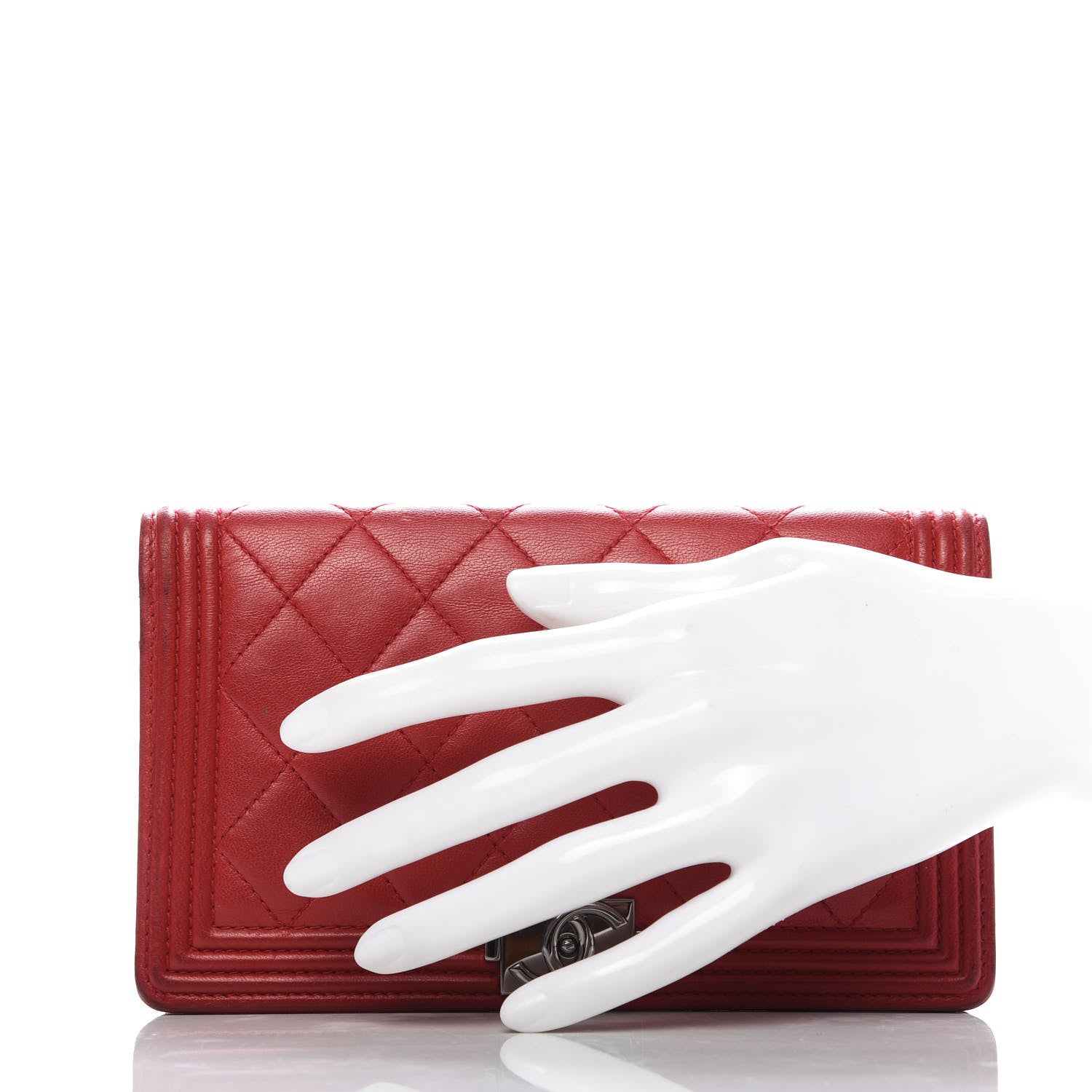 Chanel Lambskin Quilted Boy Yen Wallet Red 2 of 10