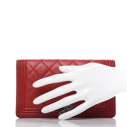 Chanel Lambskin Quilted Boy Yen Wallet Red 2 of 10