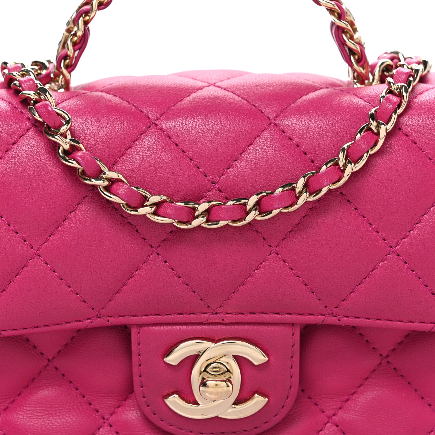 Chanel Lambskin Quilted Mini Crystal Top Handle Rectangular Flap Dark Pink 9 of 11