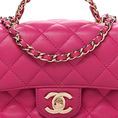 Chanel Lambskin Quilted Mini Crystal Top Handle Rectangular Flap Dark Pink 9 of 11