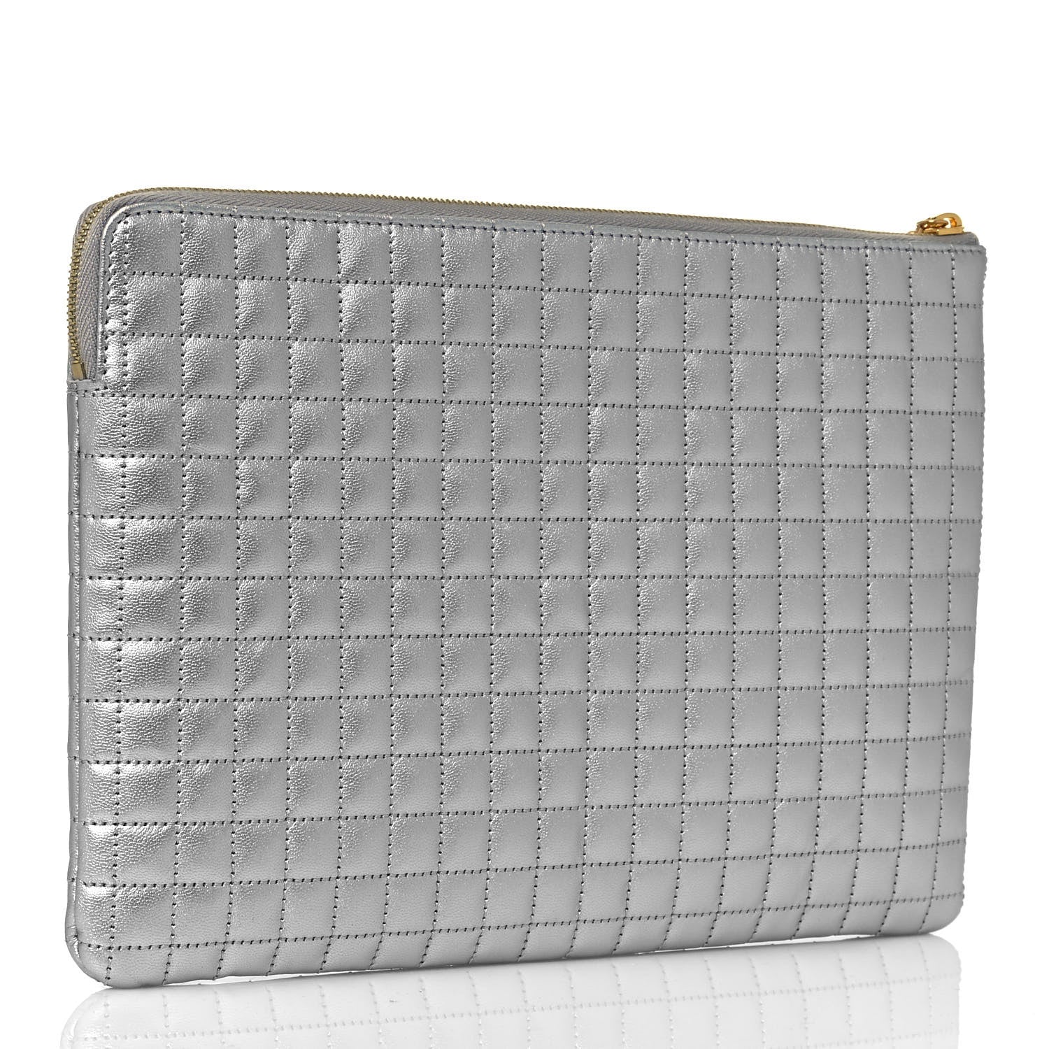 Celine Lambskin Quilted Zip Pouch Grey 3 of 12
