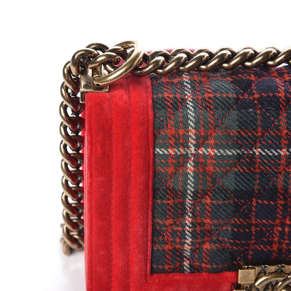 Chanel Velvet Plaid Tartan Small Boy Flap Red 14 of 15