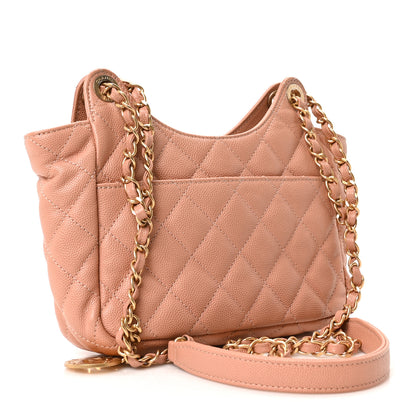 Chanel Caviar Quilted Small Wavy CC Hobo Coral 3 of 10