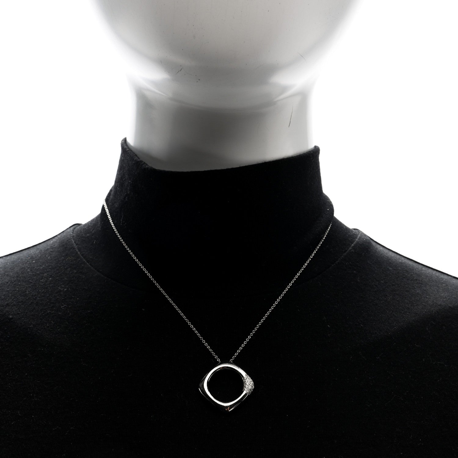 Tiffany 18K White Gold Diamond Square Pendant Necklace 2 of 5