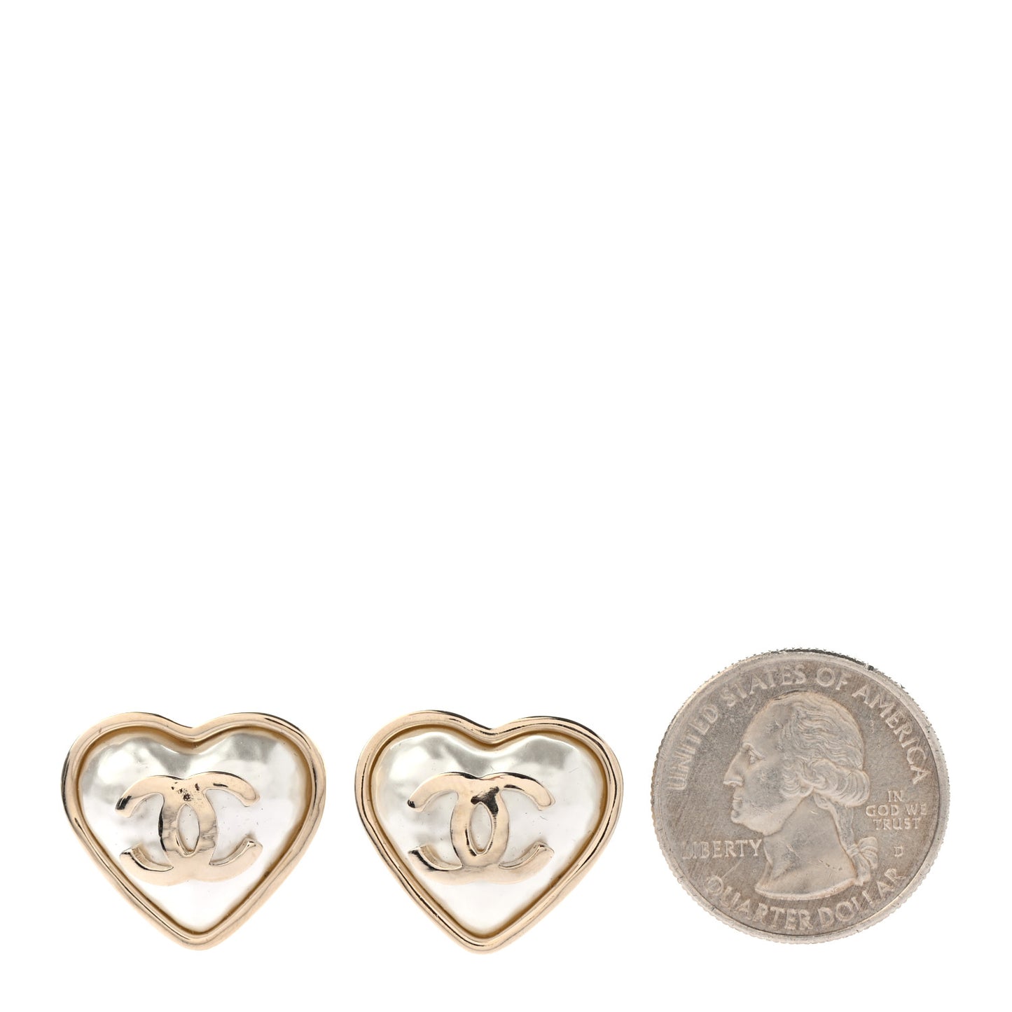 Pearl CC Heart Earrings Gold