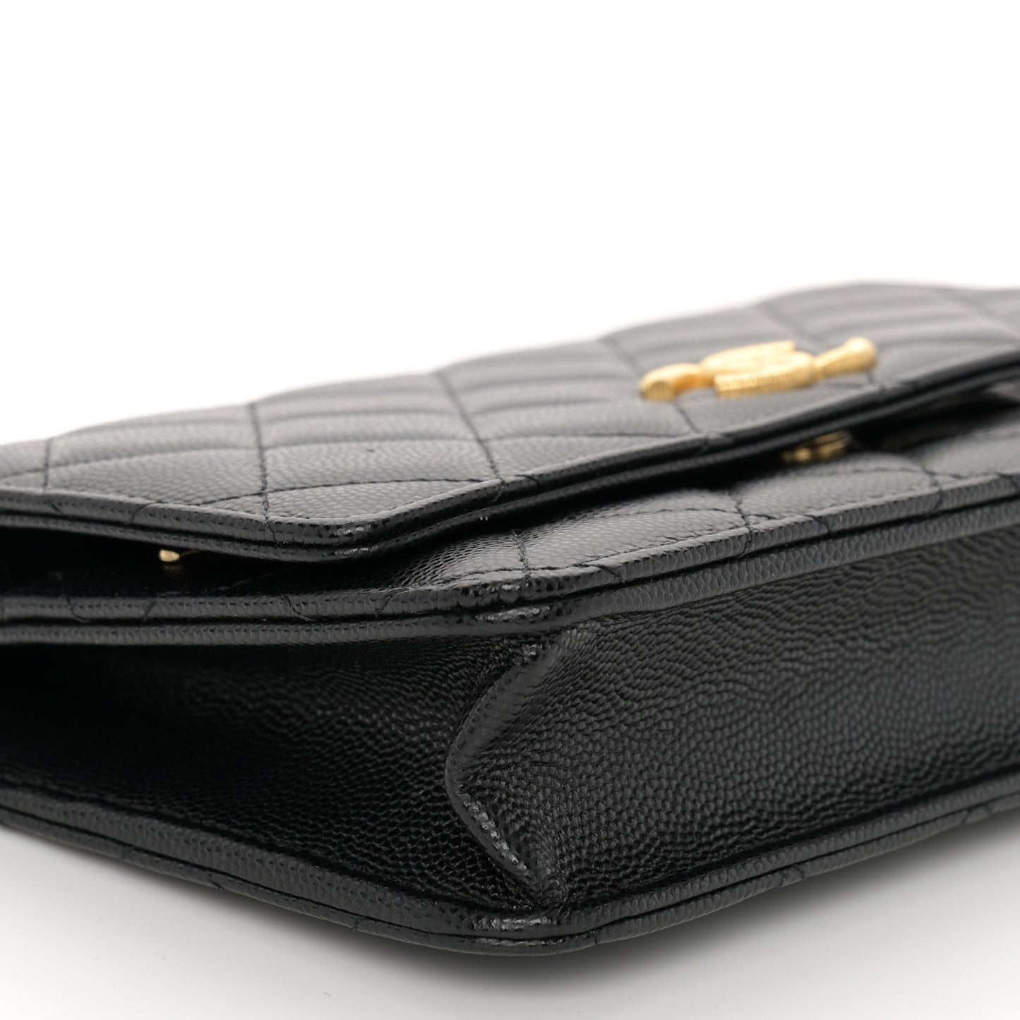Caviar Quilted Textured CC Wallet On Chain WOC Black