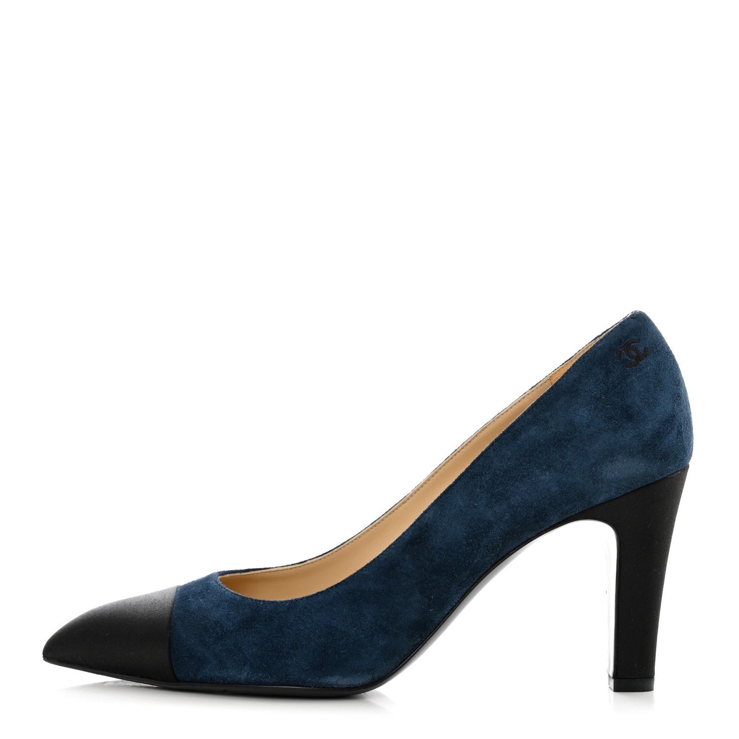 Chanel Suede Satin Cap Toe Gabrielle Pumps 40 Navy Black 1 of 10