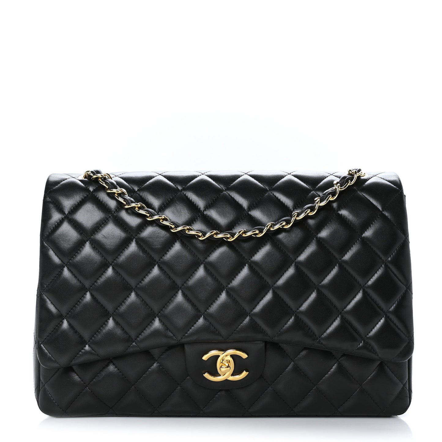 Lambskin Quilted Maxi Double Flap Black