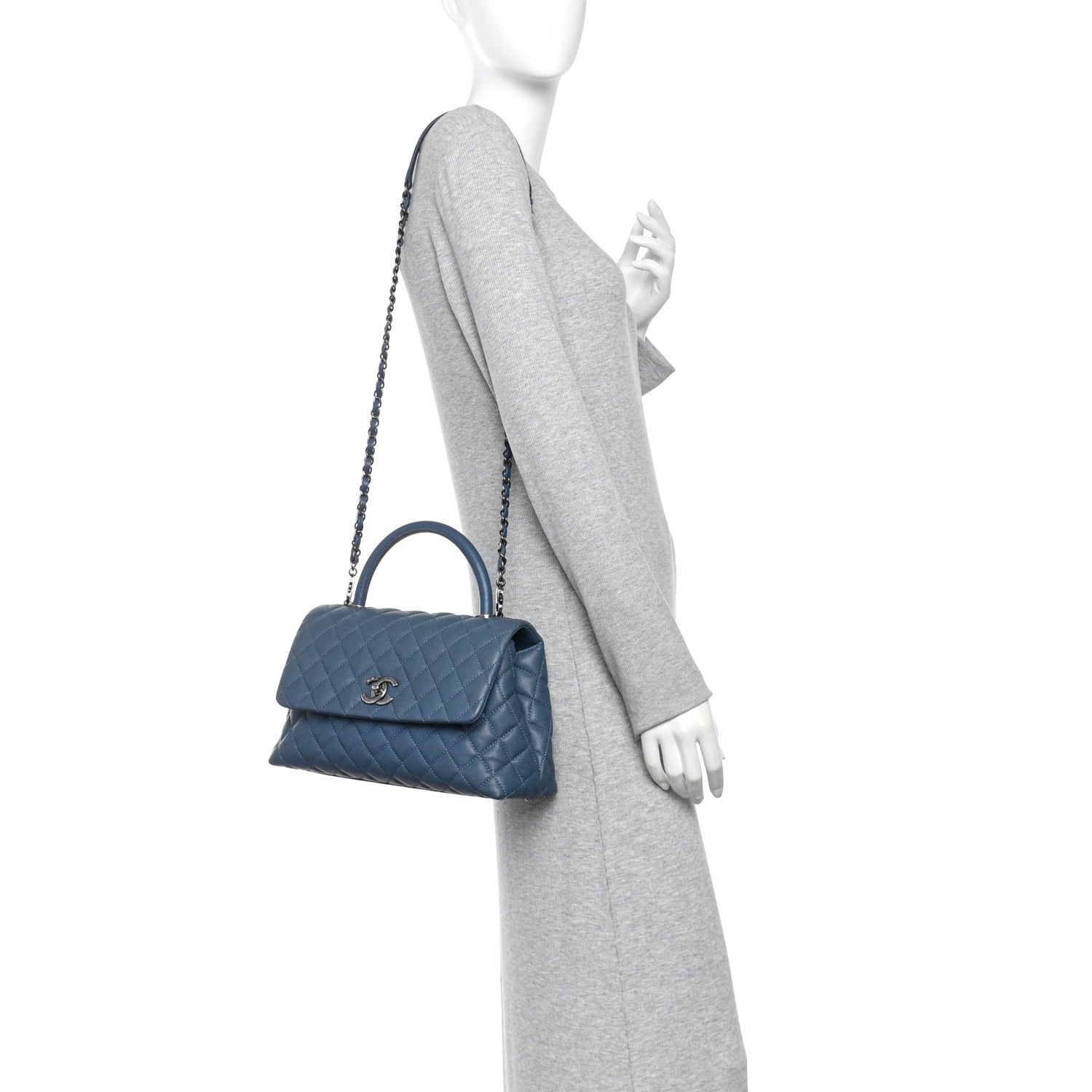 Chanel Caviar Quilted Small Coco Handle Flap Blue 2 of 10