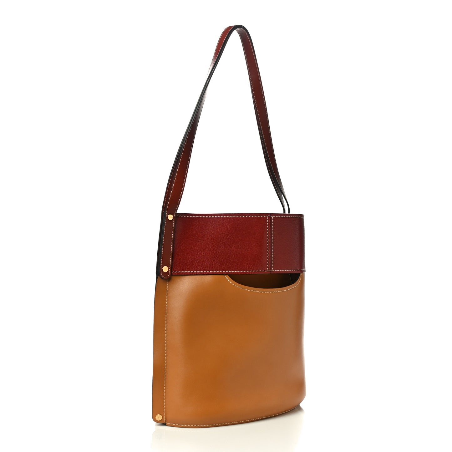 Shiny Calfskin Goatskin Medium Aby Bi-Color Bucket Bag Autumnal Brown