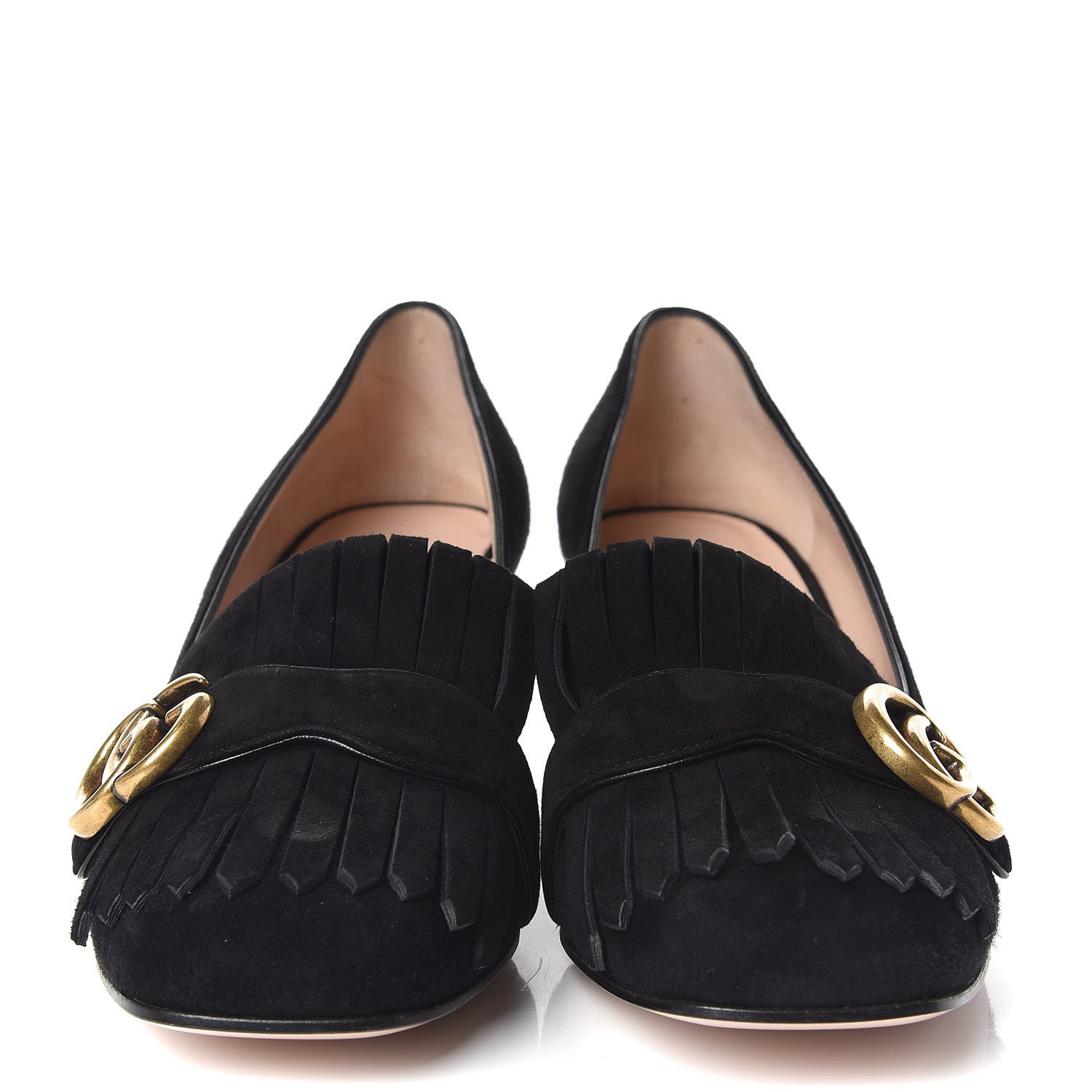 Gucci Kid Scamosciato GG Marmont Fringe 50mm Loafer Pumps 39 Black 2 of 8