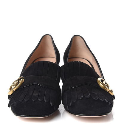 Gucci Kid Scamosciato GG Marmont Fringe 50mm Loafer Pumps 39 Black 2 of 8
