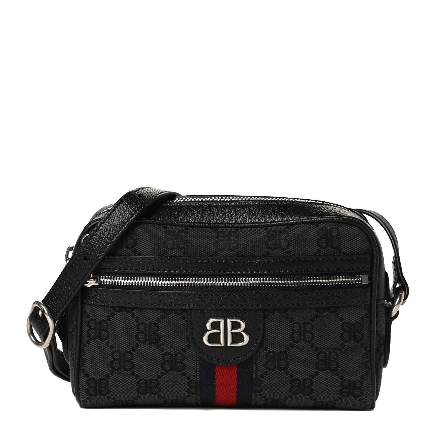 Gucci X BALENCIAGA BB Monogram Web Mini Ophidia Shoulder Bag Black 1 of 13