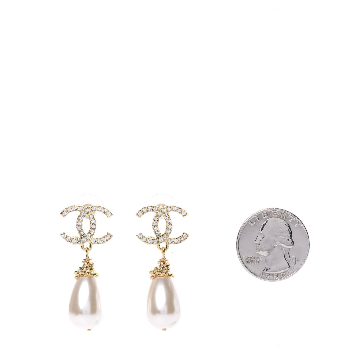 Crystal Pearl CC Drop Earrings Gold