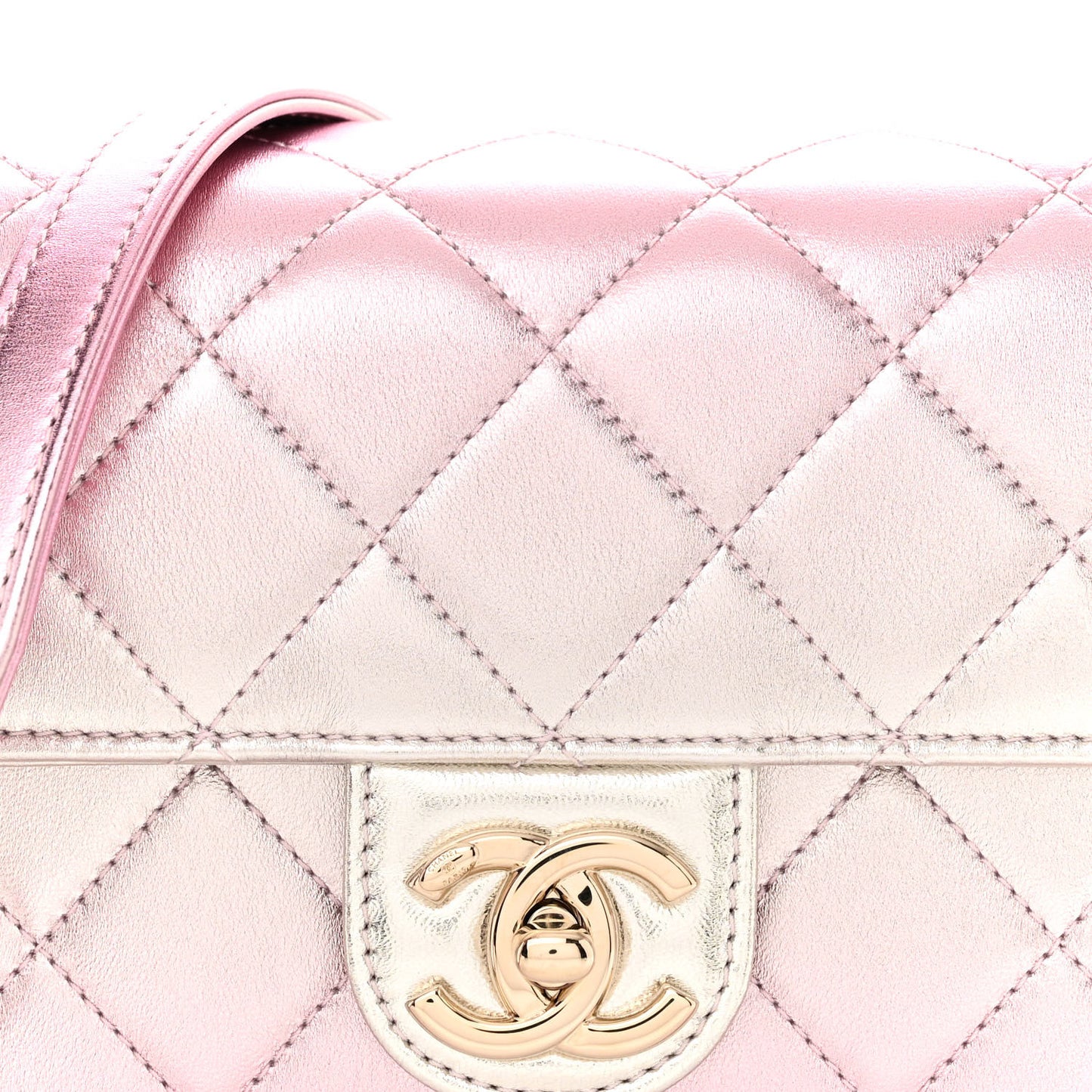 Metallic Lambskin Like A Wallet Flap Golden Pink