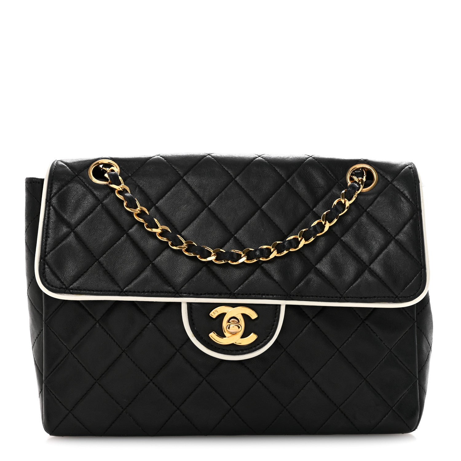 Chanel Lambskin Quilted Single Flap Black White 1 of 15