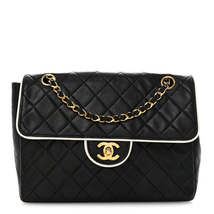 Chanel Lambskin Quilted Single Flap Black White 1 of 15