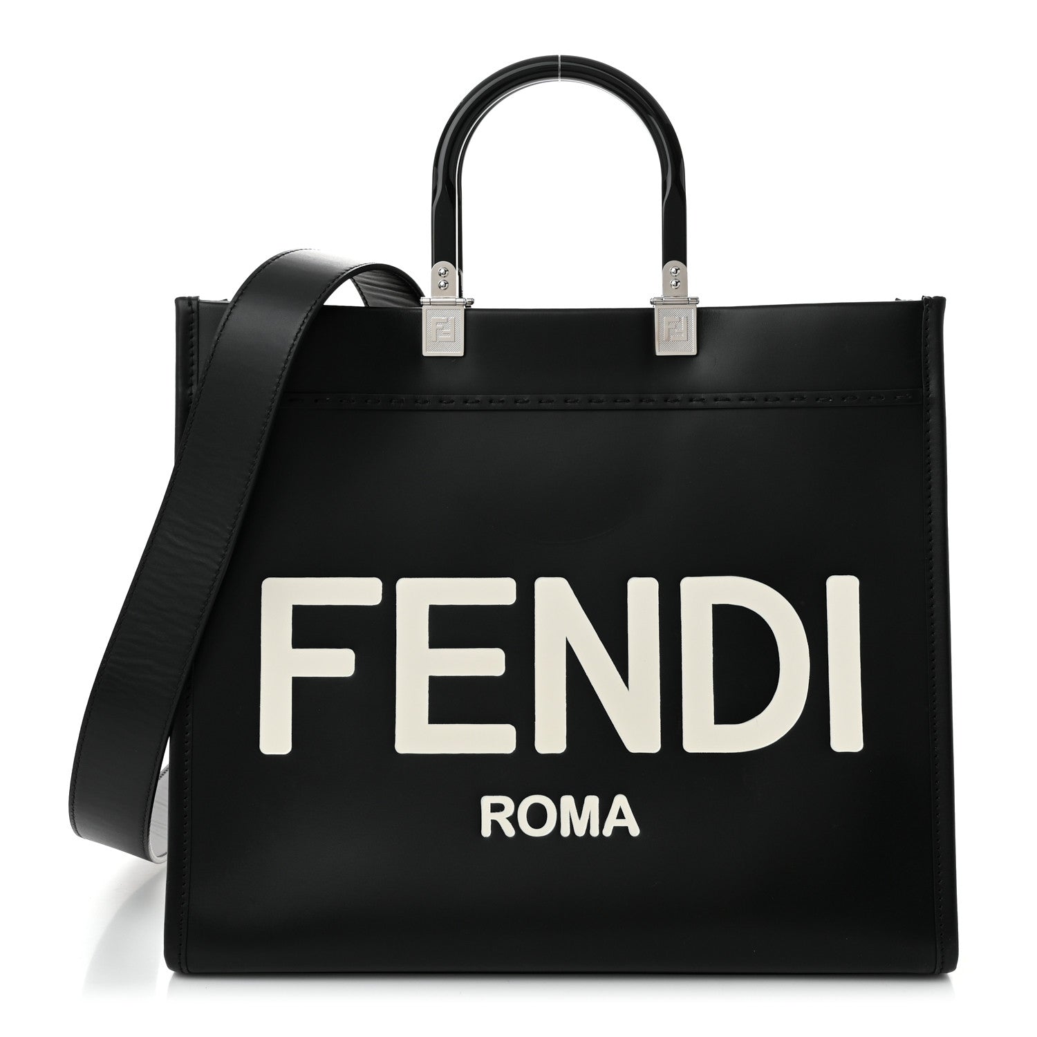 Fendi Vitello King Plexiglass Medium Fendi Sunshine Shopper Tote Black White 1 of 11