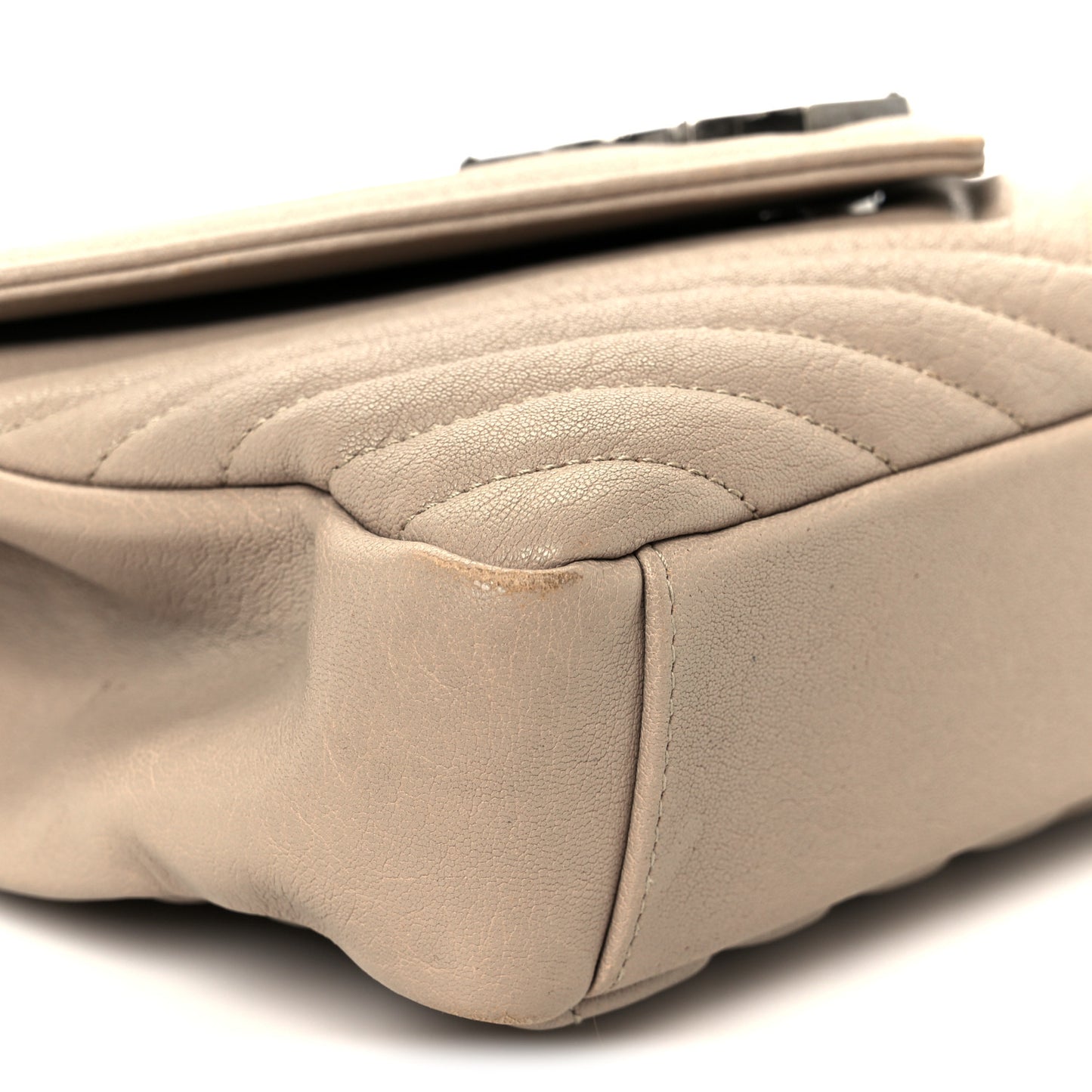 Sheepskin Matelasse Chevron Monogram Medium College Bag Taupe