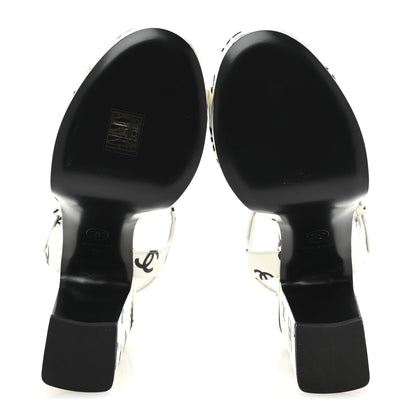 Chanel Printed Lambskin CC Platform Sandals 39 White Black 6 of 9
