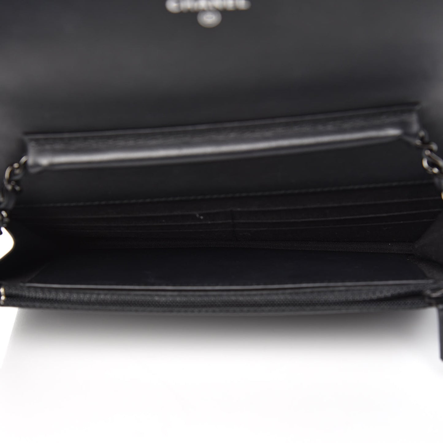 Calfskin Painted Chevron Embossed Boy Wallet On Chain WOC Black