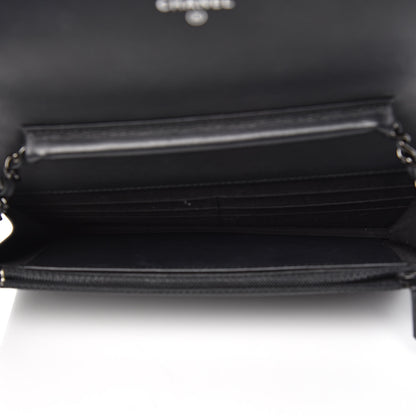 Chanel Calfskin Painted Chevron Embossed Boy Wallet On Chain WOC Black 5 of 11