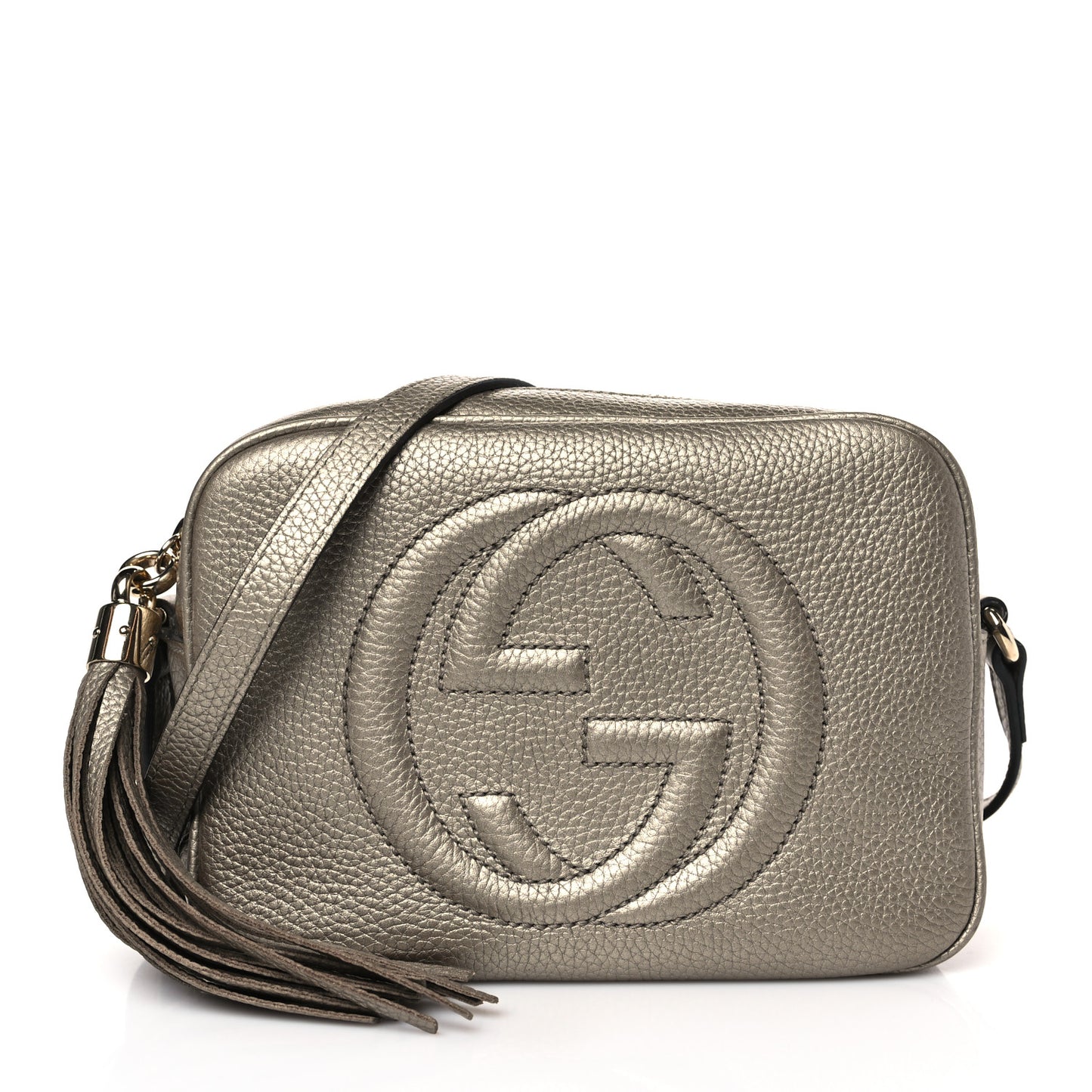 Metallic Pebbled Calfskin Small Soho Disco Bag Golden Beige