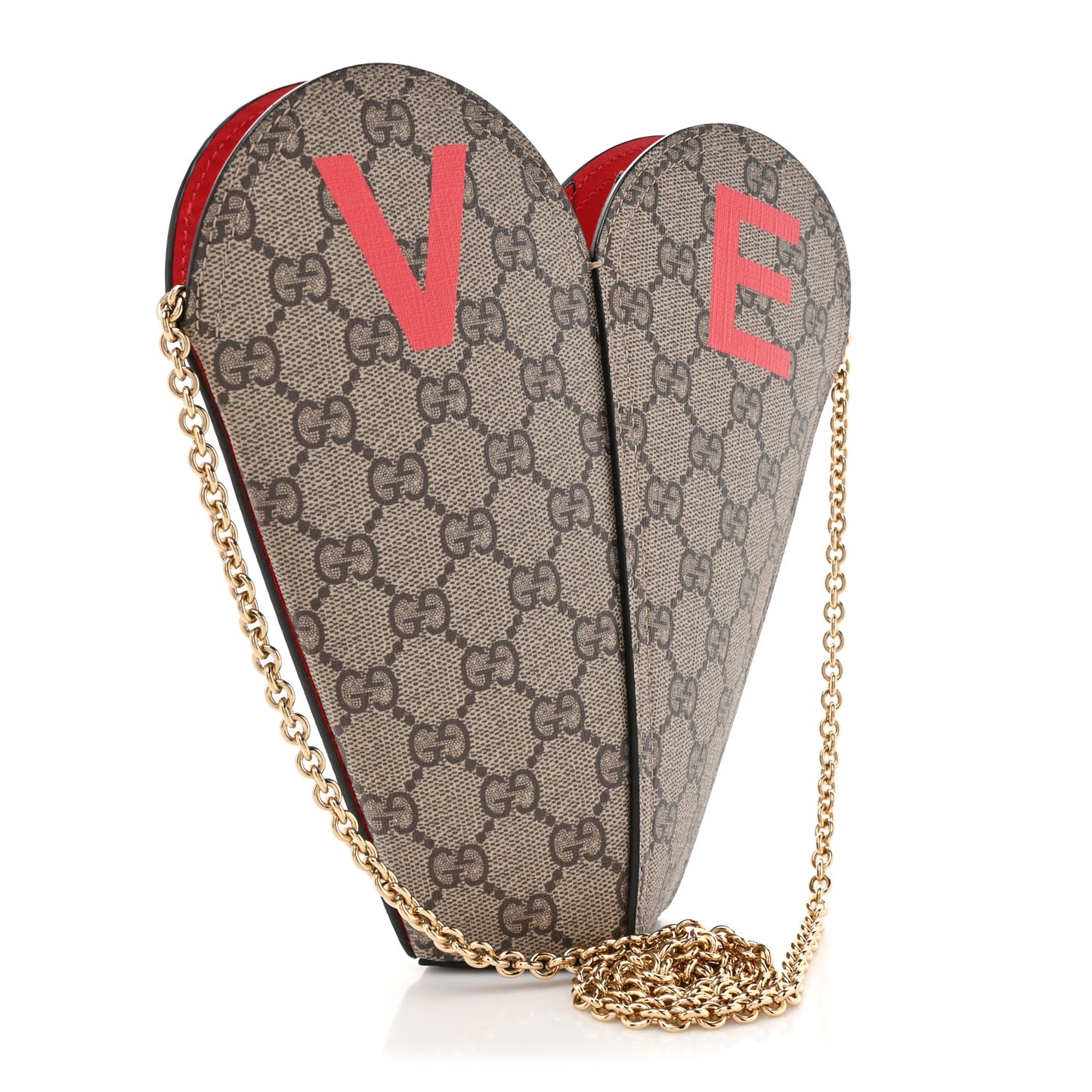 GG Supreme Monogram Love Valentines Day Small Heart Bag Beige Ebony New Geranium