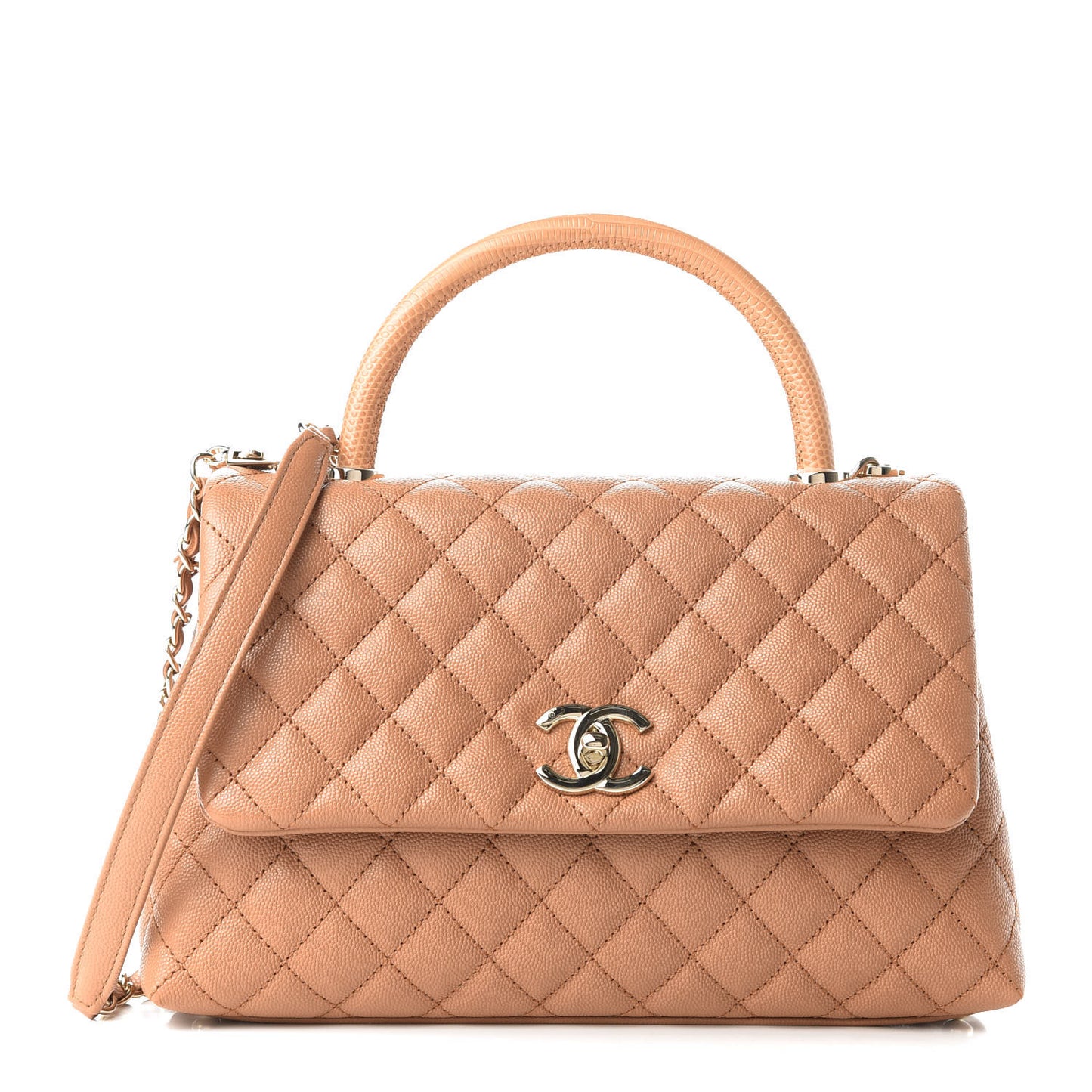 Caviar Quilted Lizard Embossed Small Coco Handle Flap Brown