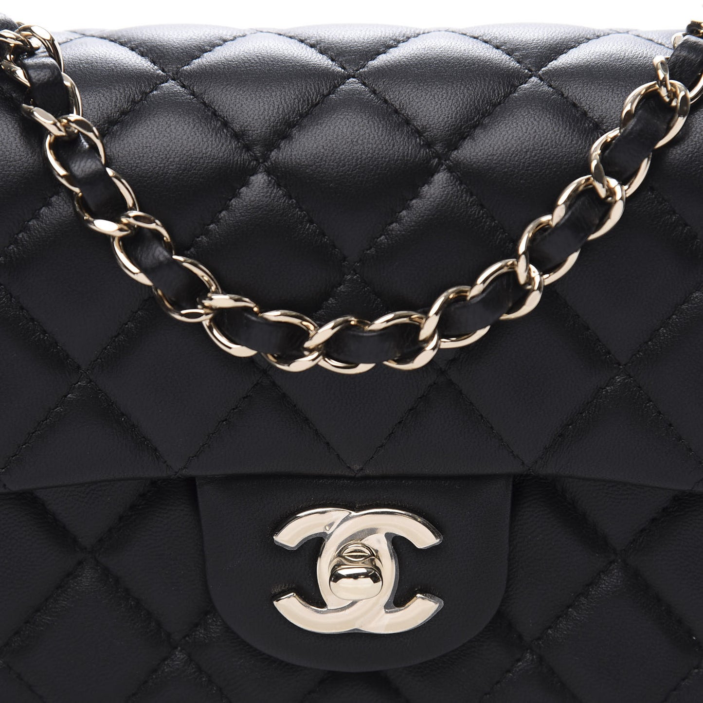 Lambskin Quilted Mini Rectangular Flap Black