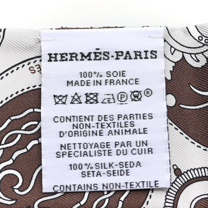 Hermes Silk Festival Des Amazones Bandana Fringed Twilly Craie Brun 3 of 4