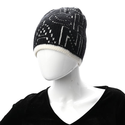 Chanel Cashmere Wool Silk Logo Beanie Hat Black White 2 of 4
