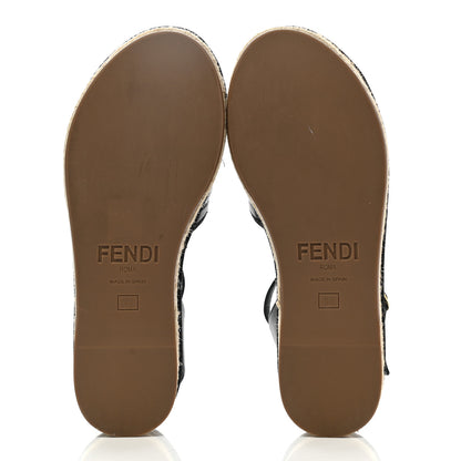 Fendi Nappa FF Embossed Espadrille Platform Sandals 37 Black 5 of 8