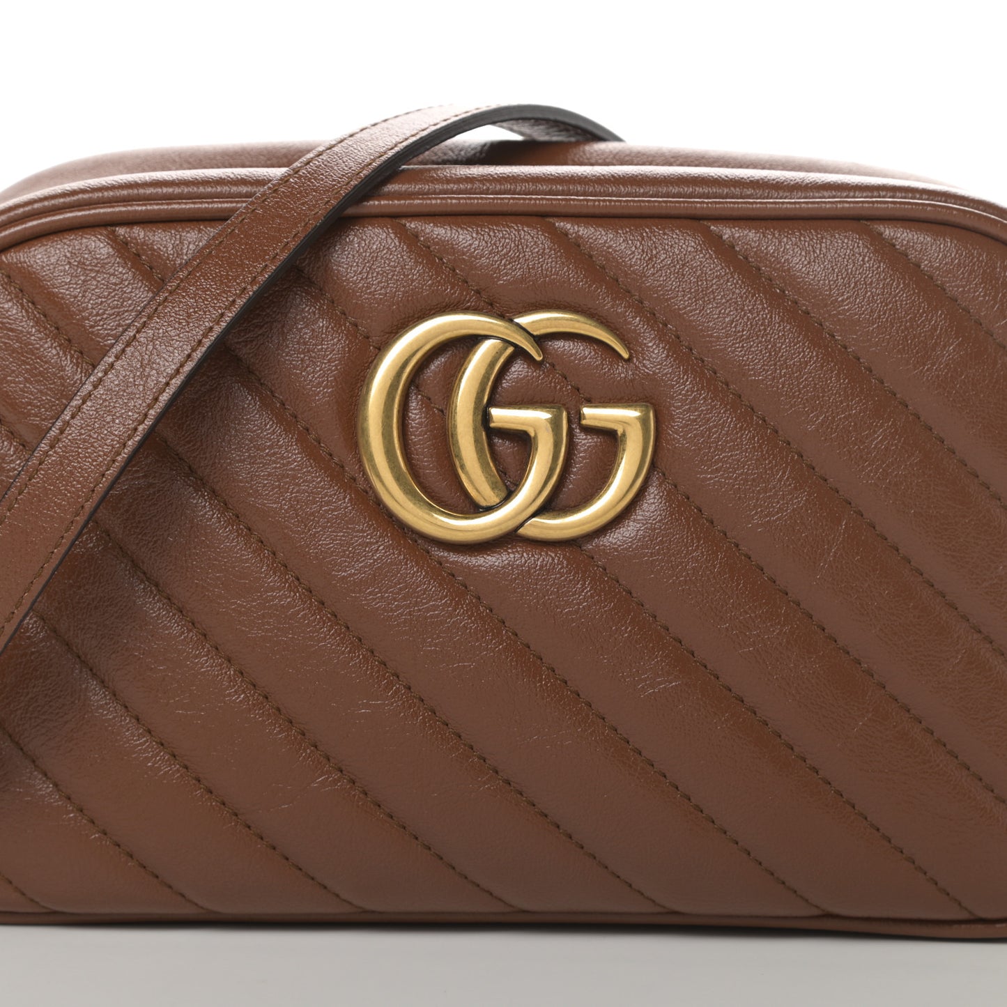 Glazed Calfskin Matelasse Diagonal Small GG Marmont Chain Shoulder Bag Cuir
