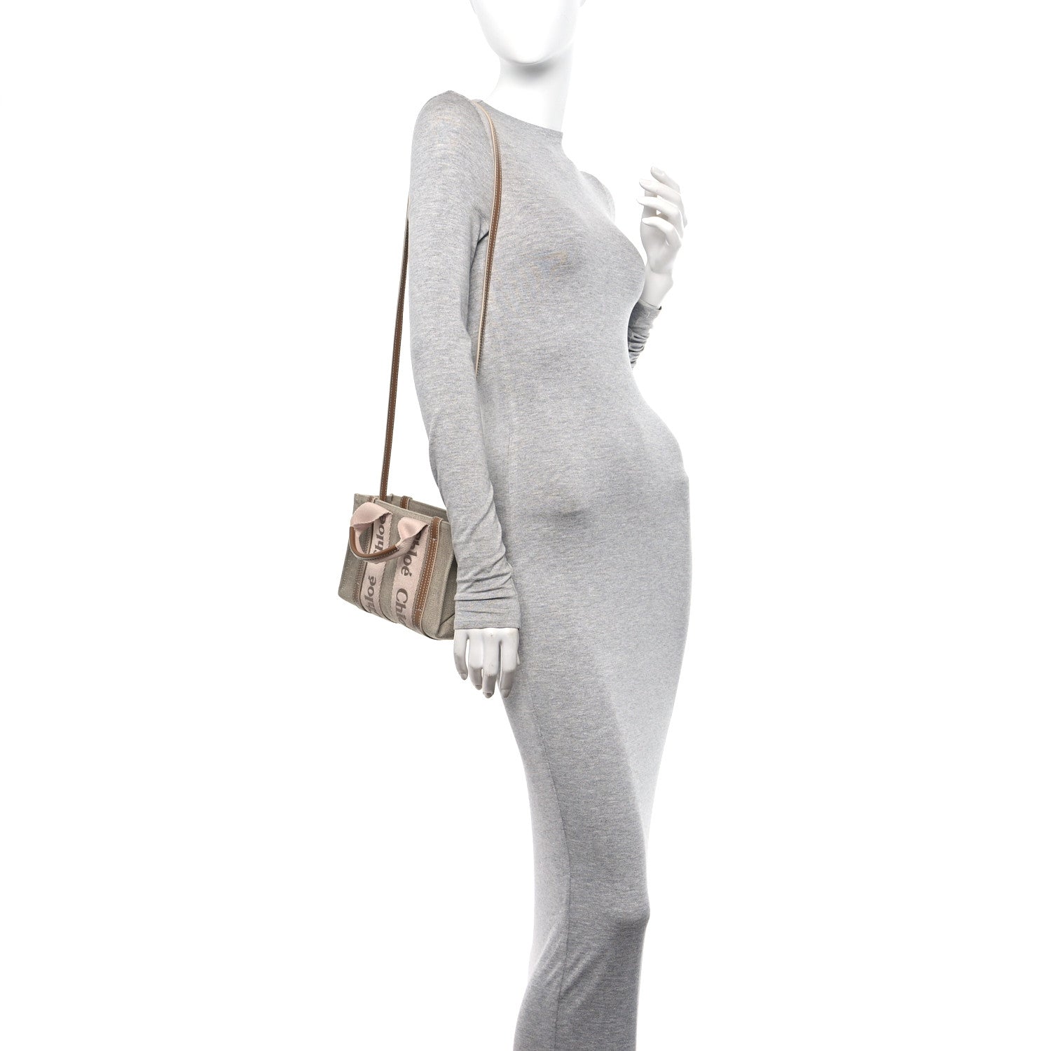 Chloe Linen Calfskin Mini Woody Ribbon Tote With Strap Blushy Beige 2 of 11