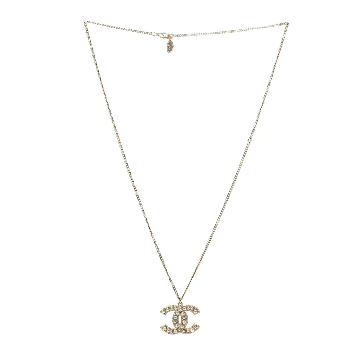 Pearl CC Pendant Necklace Gold