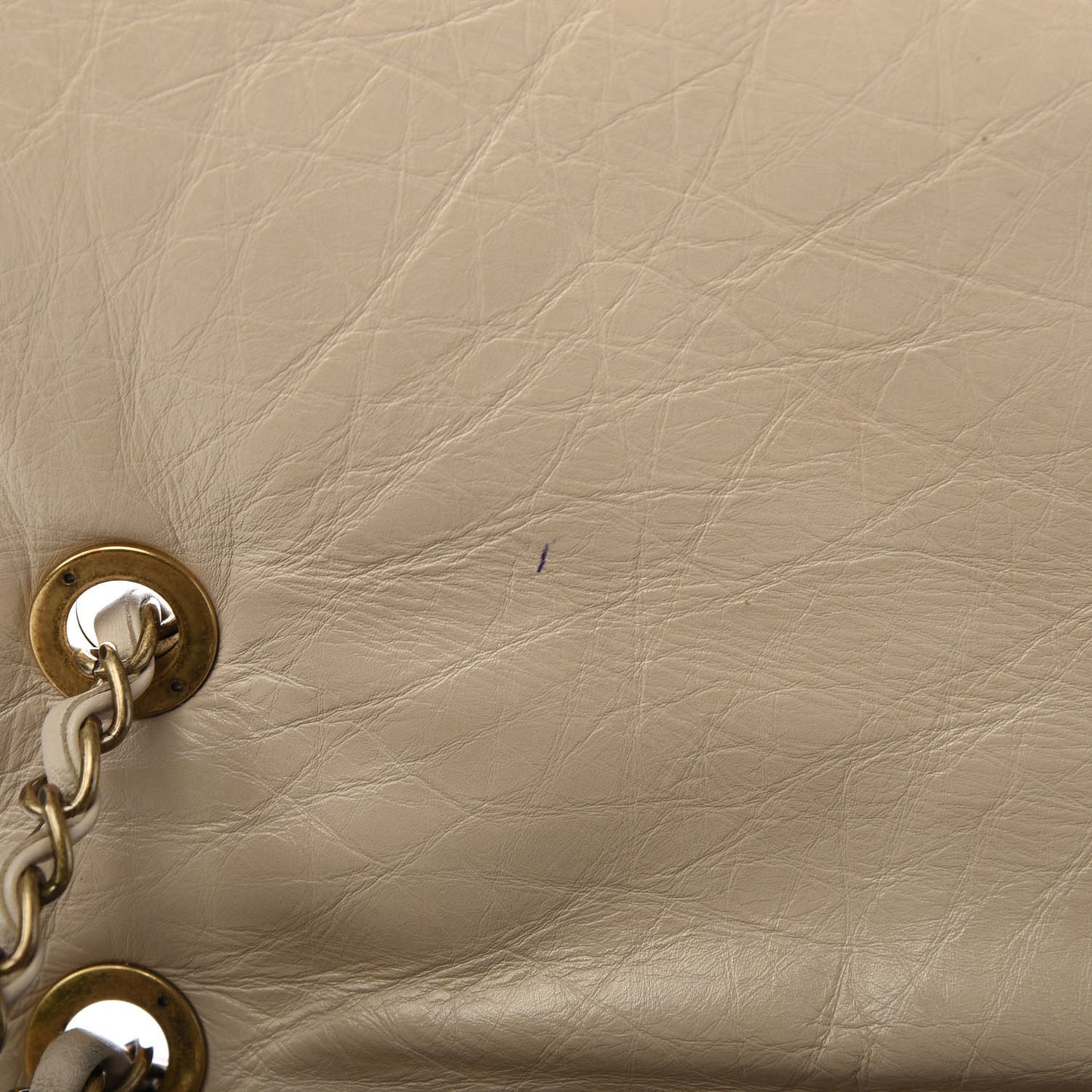 Aged Calfskin Quilted Large Pondichery Flap Beige