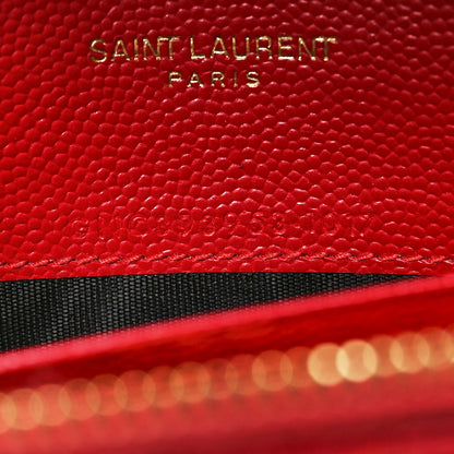 Saint Laurent Grain De Poudre Matelasse Chevron Monogram Envelope Chain Wallet New Red 8 of 18