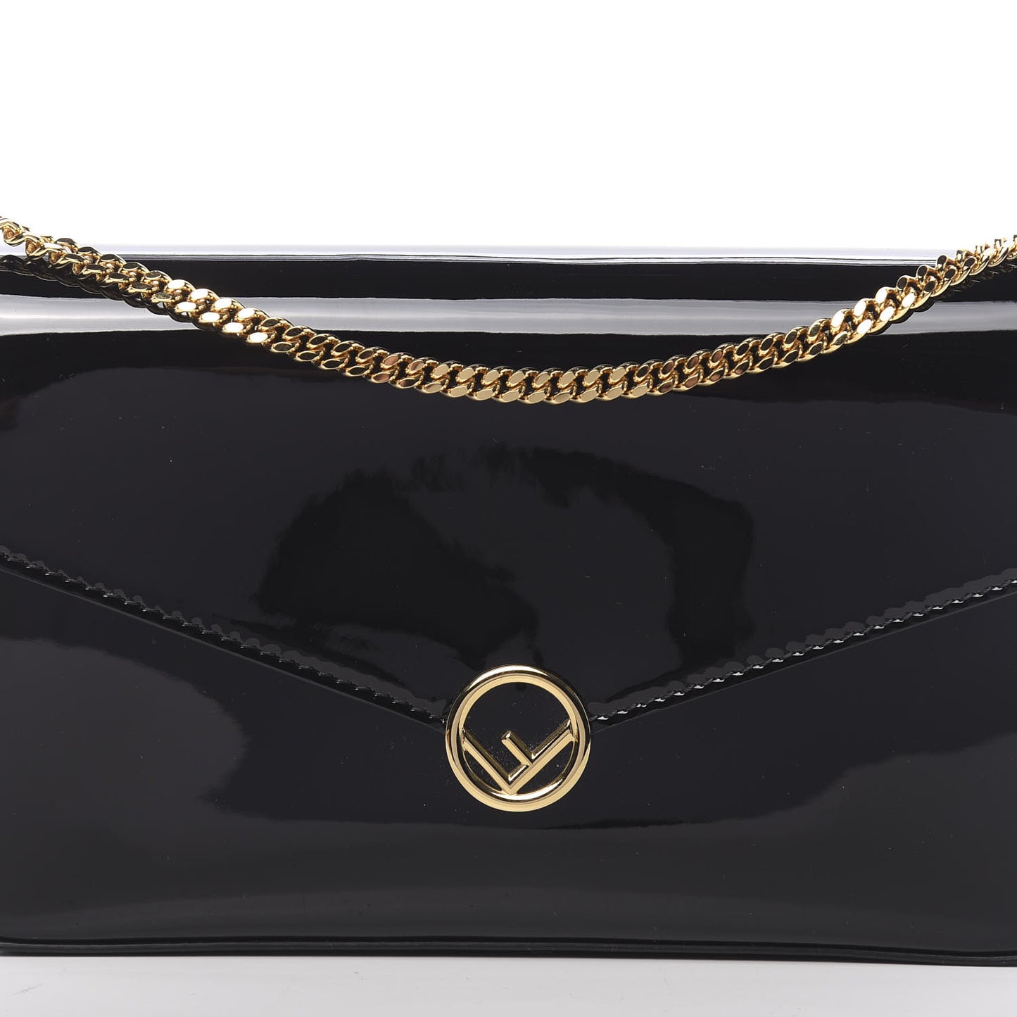 Vitello Vernice Mou F is Fendi Envelope Wallet on Chain with Pouches Black