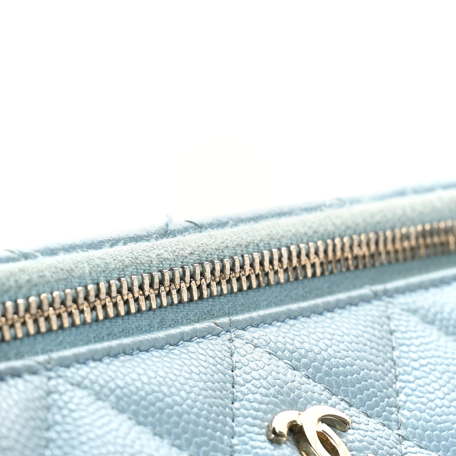 Chanel Caviar Quilted Small Tiny CC Vanity Case With Chain Light Blue 12 of 13
