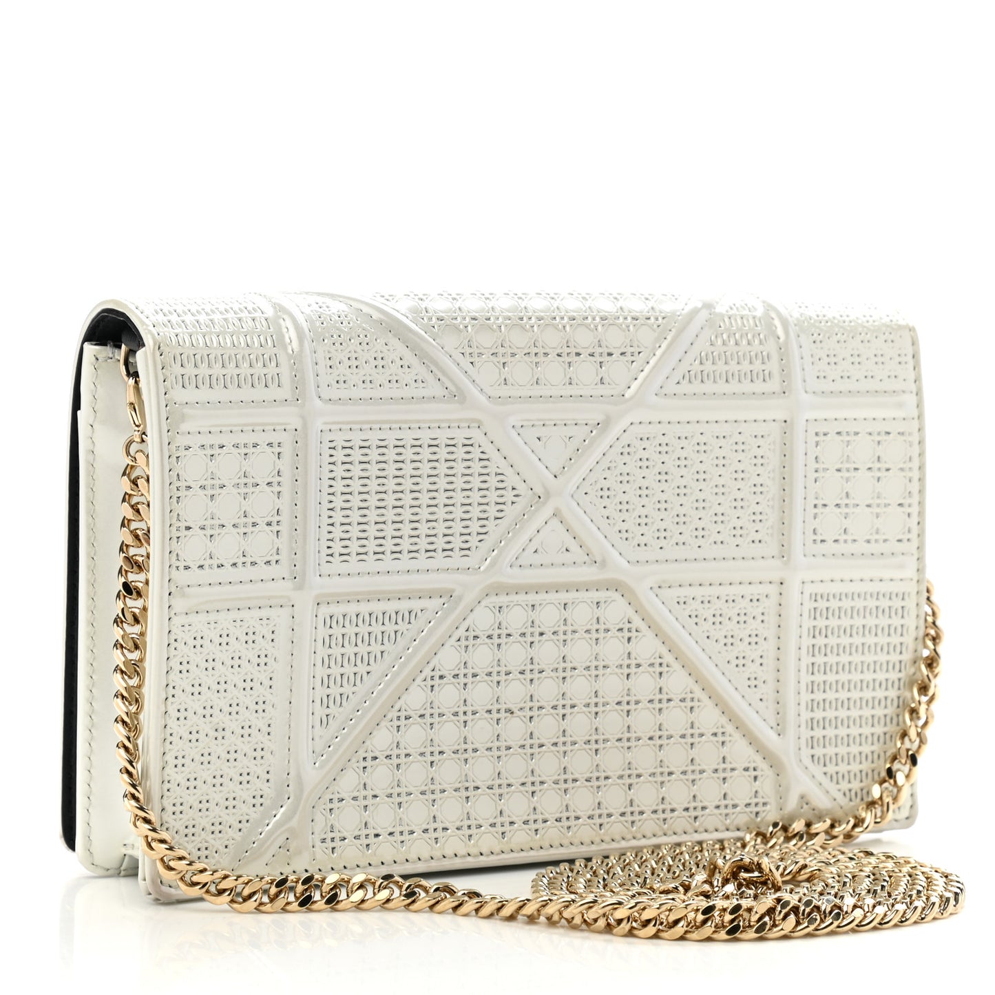 Patent Micro-Cannage Diorama Wallet on Chain Pouch White