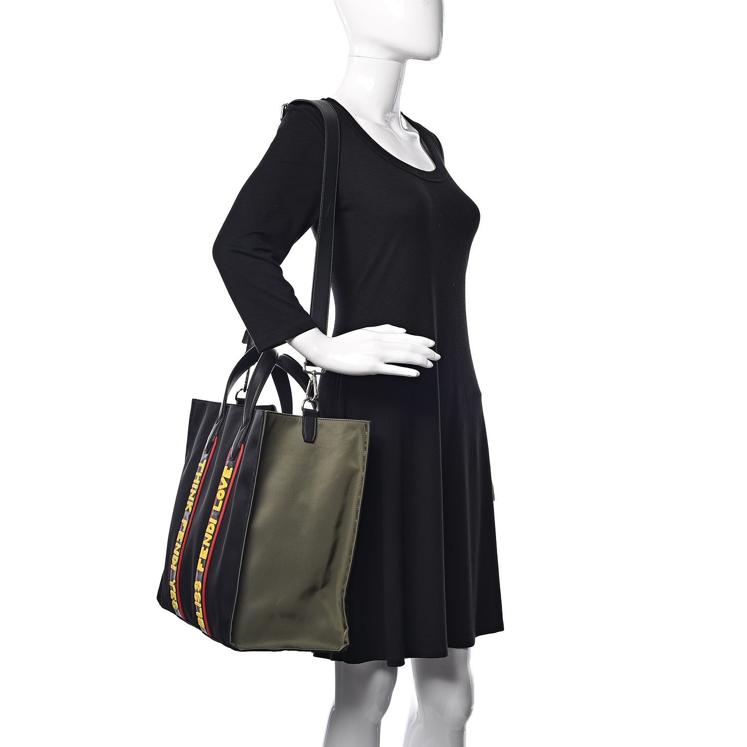 Fendi Nylon Calfskin Vocabulary Shopping Tote Black 2 of 14